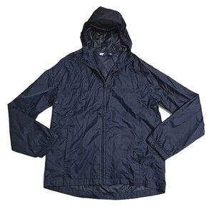 Land's End Rain Jacket Packable Mens Small Nylon Hooded Windbreaker Coat Blue